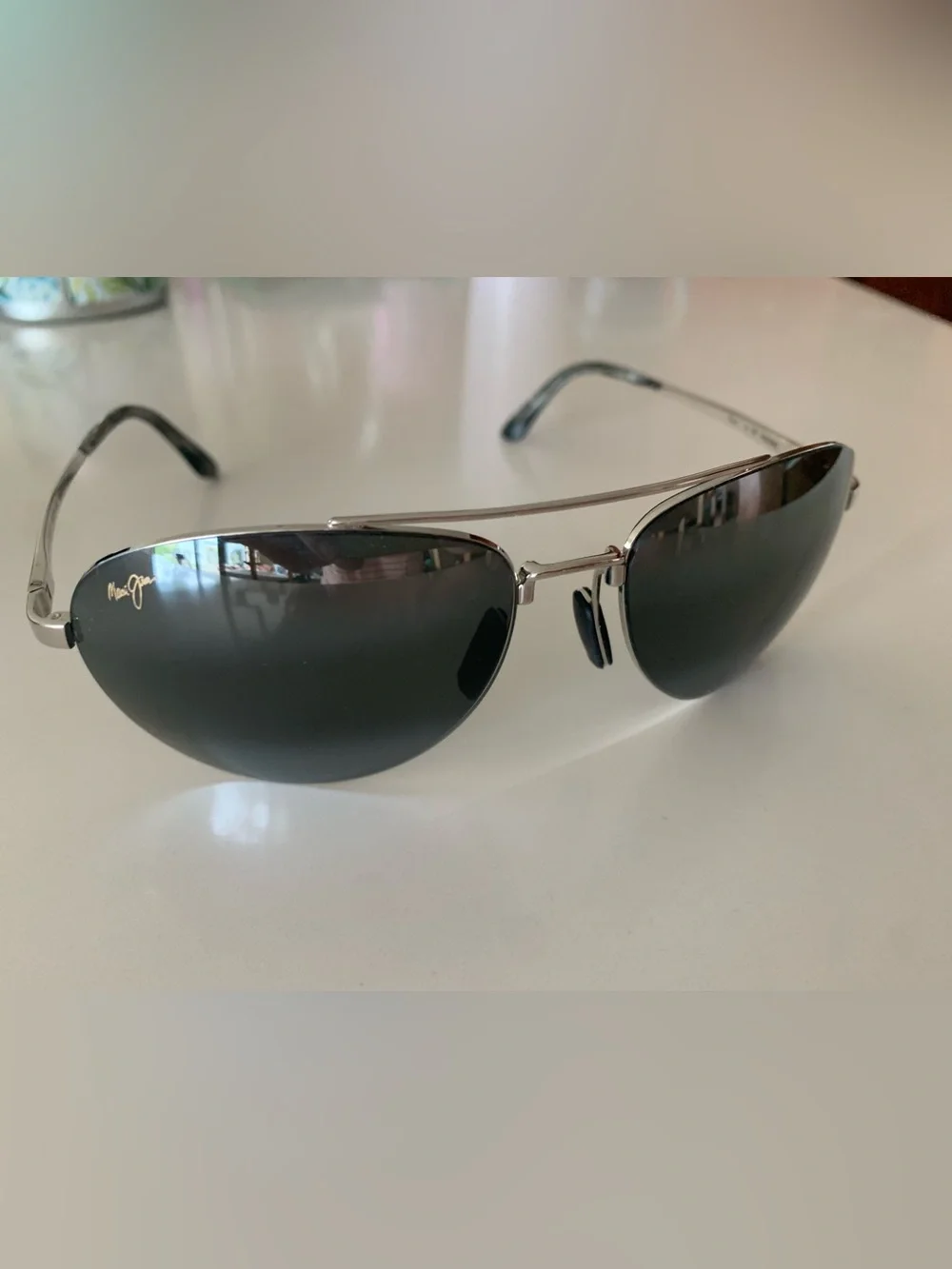 Maui Jim Pilot MJ 210 17 Silver Metal Frame Grey Polarized Lens Sunglasses rare